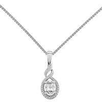 Womens Diamond Accent Genuine White Topaz Sterling Silver Oval Pendant Necklace
