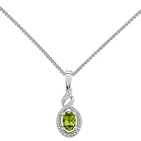 Womens Diamond Accent Genuine Green Peridot Sterling Silver Oval Pendant Necklace