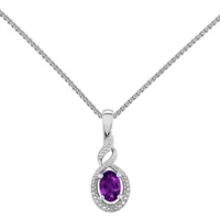 Womens Diamond Accent Genuine Purple Amethyst Sterling Silver Pendant Necklace