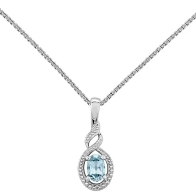 Womens Diamond Accent Genuine Blue Aquamarine Sterling Silver Pendant Necklace