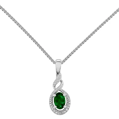 Womens Diamond Accent Lab Created Green Emerald Sterling Silver Pendant Necklace