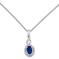 Womens Diamond Accent Lab Created Blue Sapphire Sterling Silver Pendant Necklace