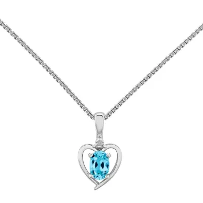 Womens Diamond Accent Genuine Blue Topaz Sterling Silver Heart Pendant Necklace