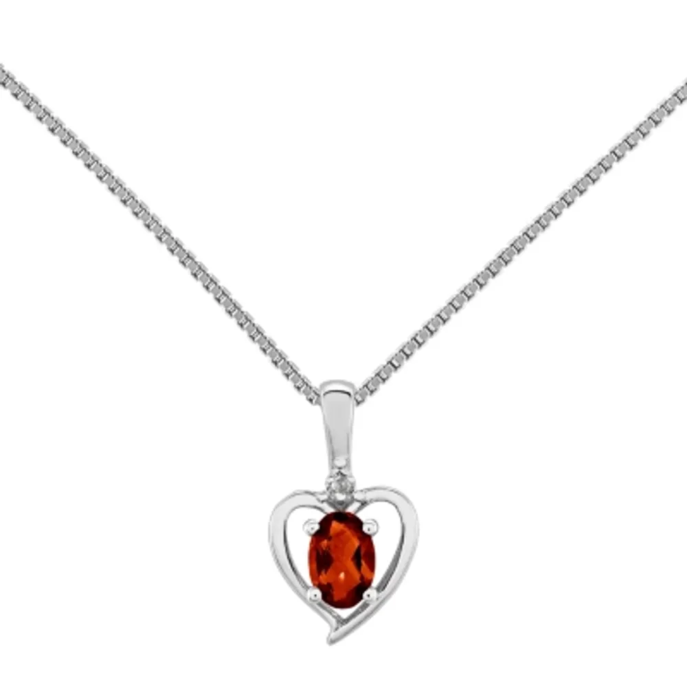 Womens Diamond Accent Genuine Red Garnet Sterling Silver Heart Pendant Necklace