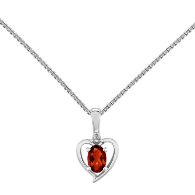 Womens Diamond Accent Genuine Red Garnet Sterling Silver Heart Pendant Necklace