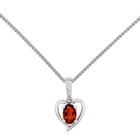 Womens Diamond Accent Genuine Red Garnet Sterling Silver Heart Pendant Necklace