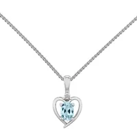 Womens Diamond Accent Genuine Blue Aquamarine Sterling Silver Heart Pendant Necklace