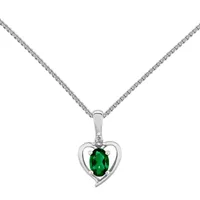 Womens Diamond Accent Lab Created Green Emerald Sterling Silver Heart Pendant Necklace