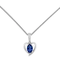 Womens Diamond Accent Lab Created Sapphire Sterling Silver Heart Pendant Necklace