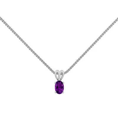 Womens Genuine Purple Amethyst Sterling Silver Pendant Necklace