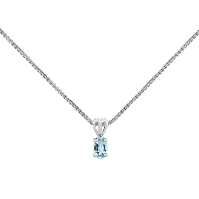 Womens Genuine Blue Aquamarine Sterling Silver Pendant Necklace