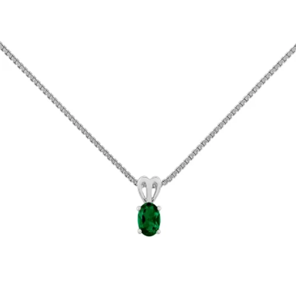 Womens Lab Created Green Emerald Sterling Silver Pendant Necklace