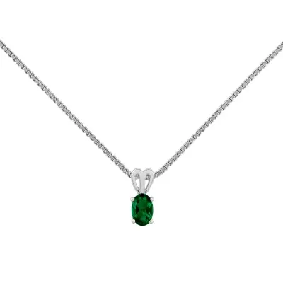 Womens Lab Created Green Emerald Sterling Silver Pendant Necklace