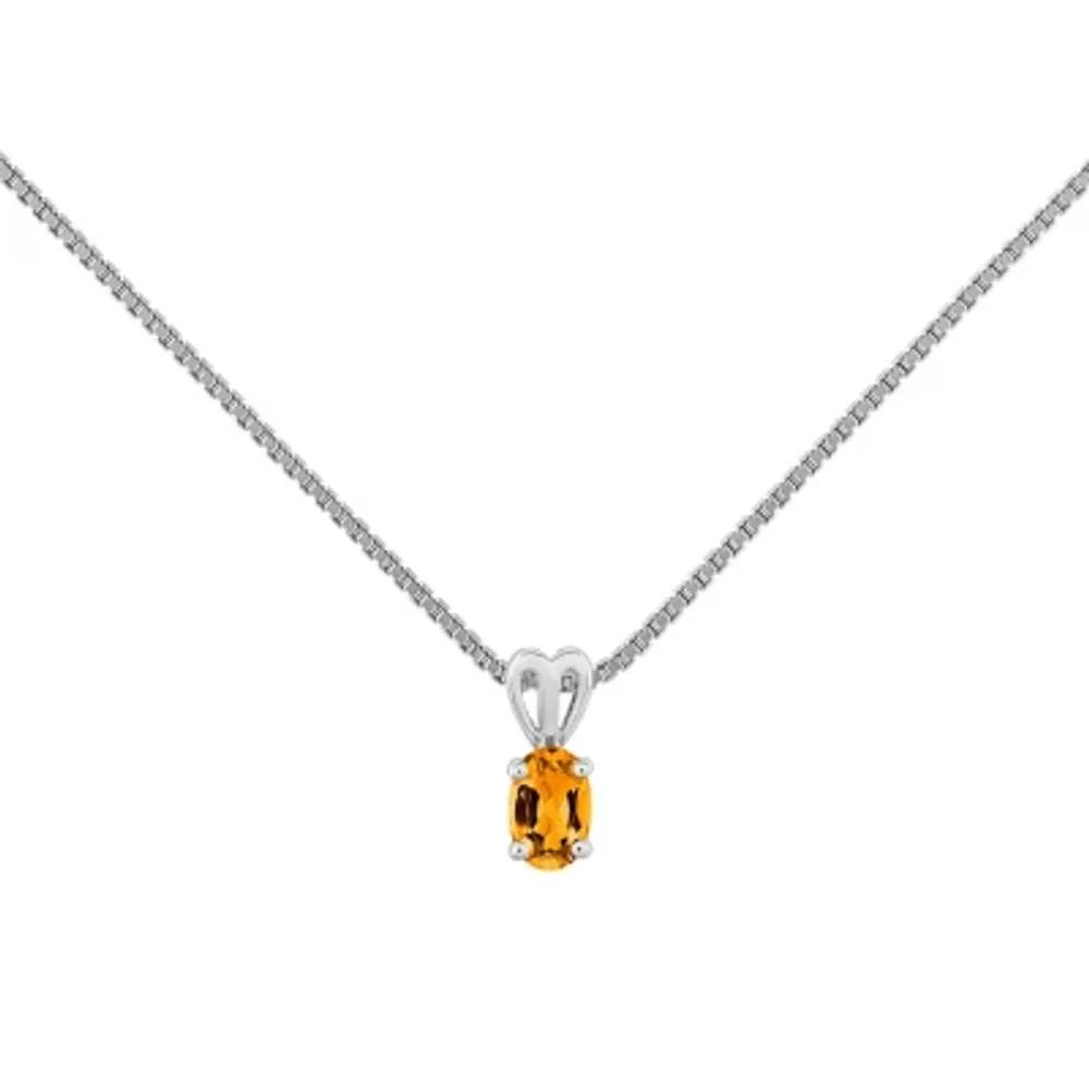 Womens Genuine Yellow Citrine Sterling Silver Pendant Necklace