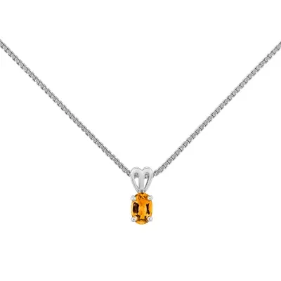 Womens Genuine Yellow Citrine Sterling Silver Pendant Necklace