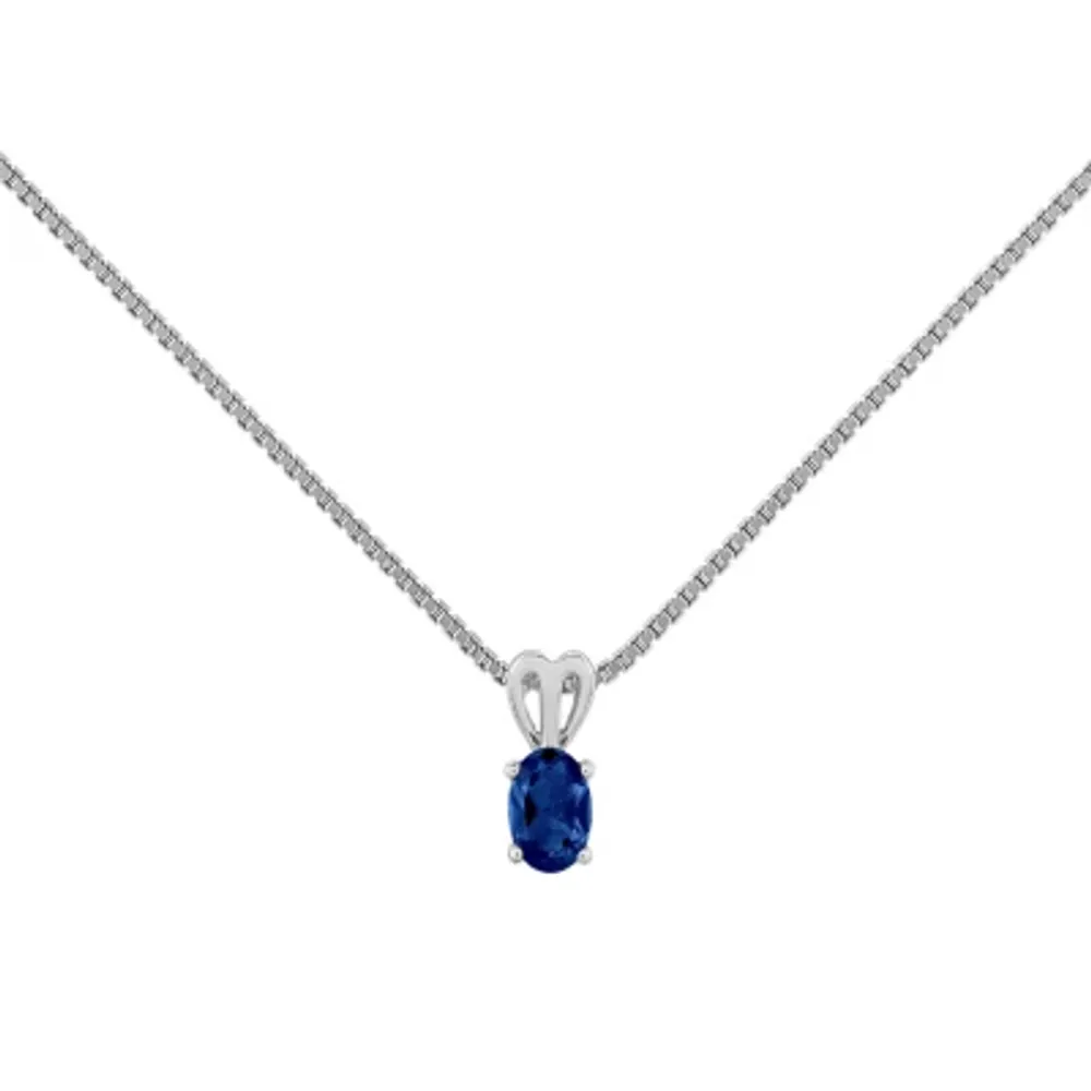 Womens Lab Created Sapphire Sterling Silver Pendant Necklace