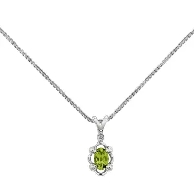 Womens Diamond Accent Genuine Green Peridot Sterling Silver Pendant Necklace