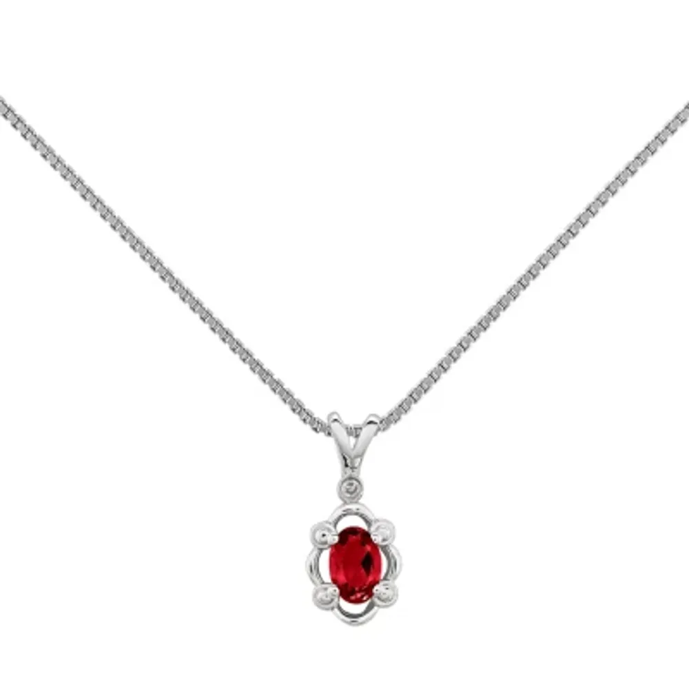 Womens Diamond Accent & Lab Created Ruby Sterling Silver Pendant Necklace