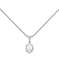 Womens Diamond Accent Cultured Freshwater Pearl Sterling Silver Pendant Necklace