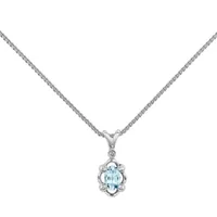 Womens Diamond Accent Genuine Blue Aquamarine Sterling Silver Pendant Necklace