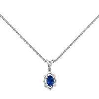 Womens Diamond Accent Lab Created Blue Sapphire Sterling Silver Pendant Necklace
