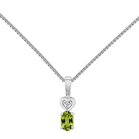 Womens Diamond Accent Genuine Green Peridot Sterling Silver Heart Pendant Necklace