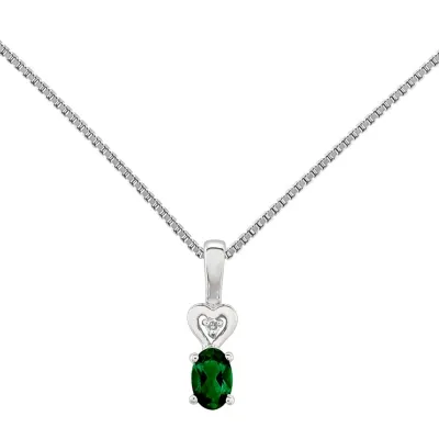 Womens Diamond Accent Lab Created Green Emerald Sterling Silver Pendant Necklace