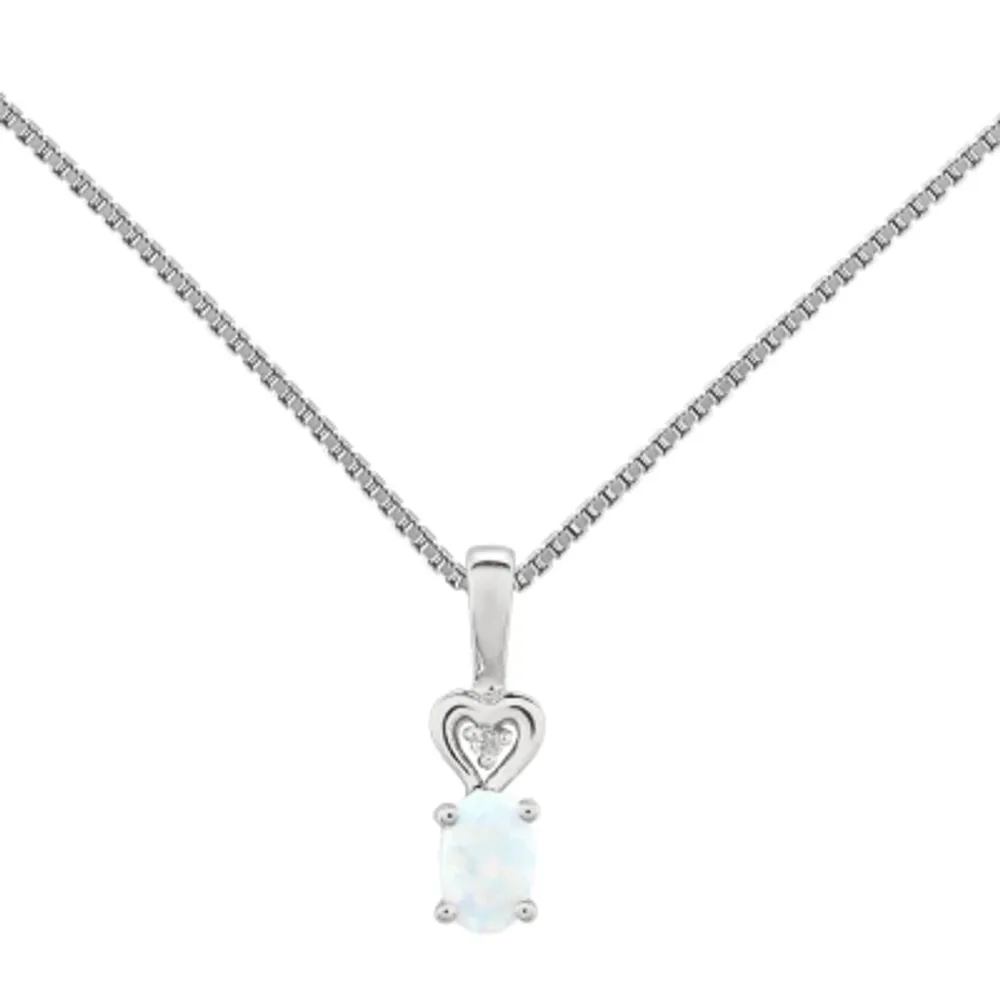 Womens Diamond Accent Lab Created White Opal Sterling Silver Pendant Necklace