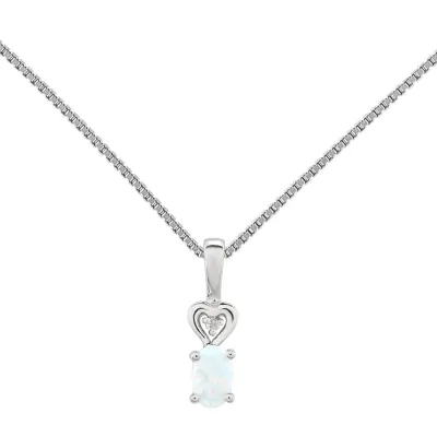 Womens Diamond Accent Lab Created White Opal Sterling Silver Pendant Necklace