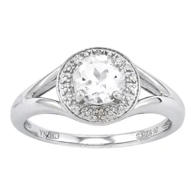 Womens Diamond Accent Genuine White Topaz Sterling Silver Round Halo Cocktail Ring