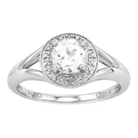 Womens Diamond Accent Genuine White Topaz Sterling Silver Round Halo Cocktail Ring