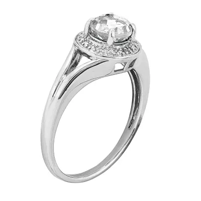 Womens Diamond Accent Genuine White Topaz Sterling Silver Round Halo Cocktail Ring