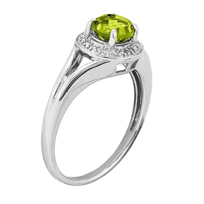 Womens Diamond Accent Genuine Green Peridot Sterling Silver Round Halo Cocktail Ring