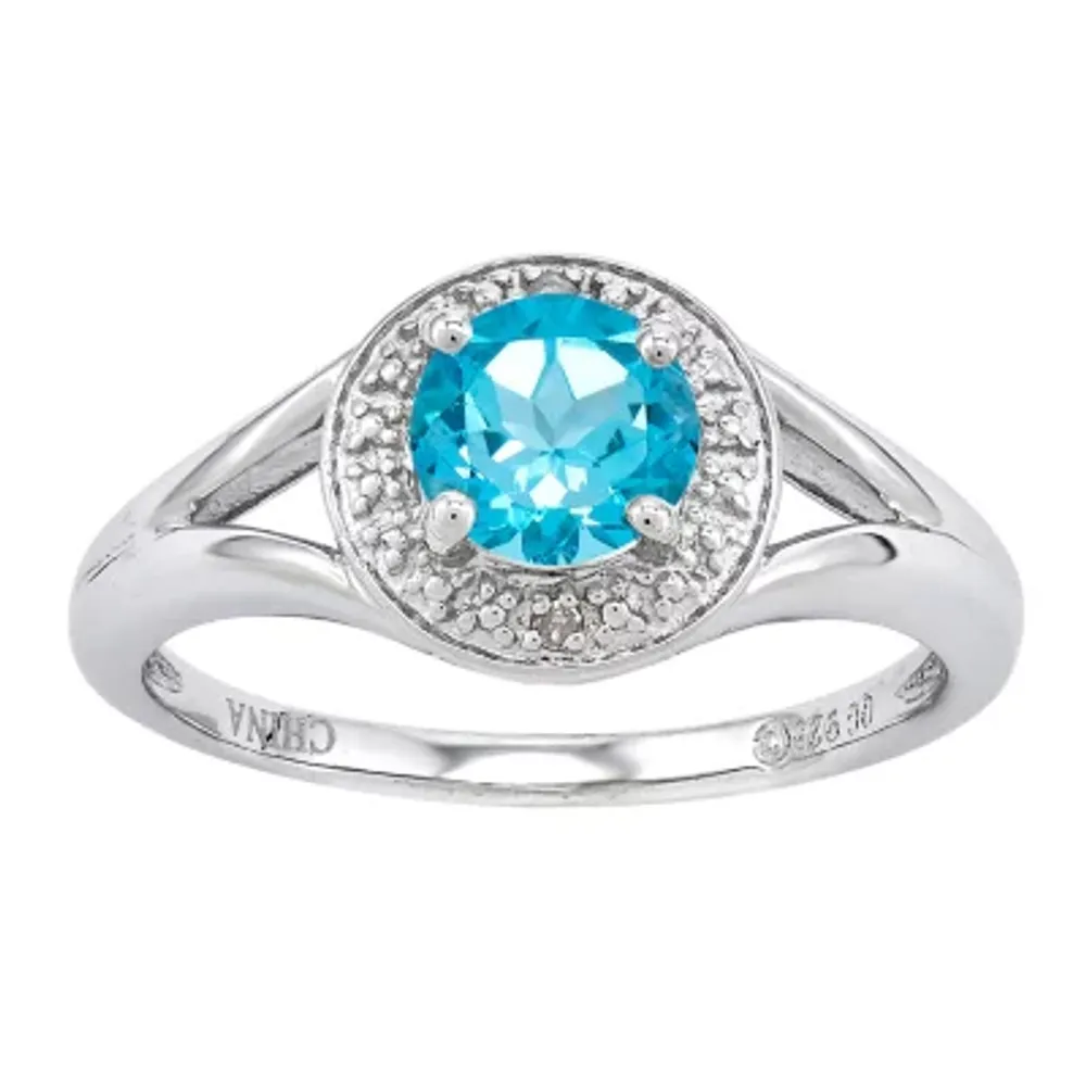 Womens Diamond Accent Genuine Blue Topaz Sterling Silver Oval Halo Cocktail Ring