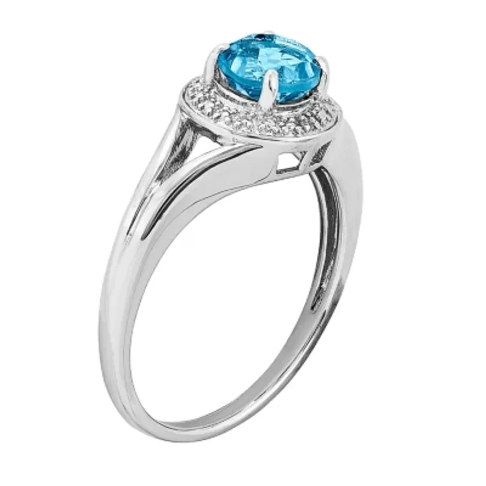 Womens Diamond Accent Genuine Blue Topaz Sterling Silver Oval Halo Cocktail Ring