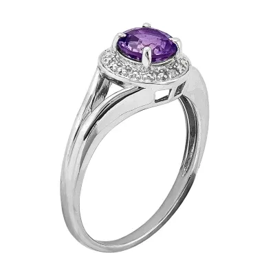 Womens Diamond Accent Genuine Purple Amethyst Sterling Silver Halo Cocktail Ring