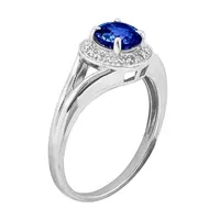 Womens Diamond Accent Lab Created Blue Sapphire Sterling Silver Halo Cocktail Ring