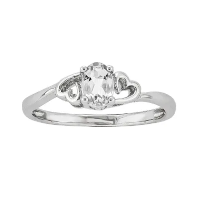 Womens Genuine White Topaz Sterling Silver Heart Oval Solitaire Cocktail Ring