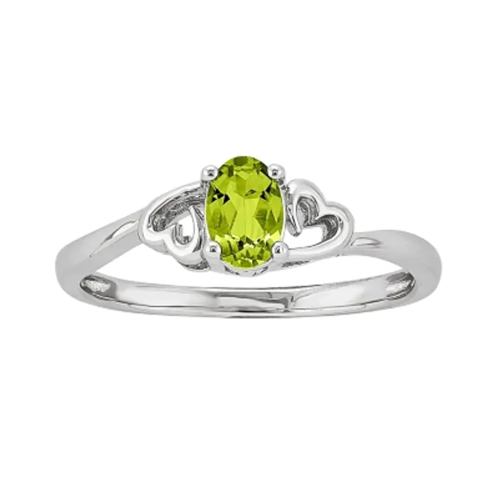 Womens Genuine Green Peridot Sterling Silver Heart Solitaire Cocktail Ring