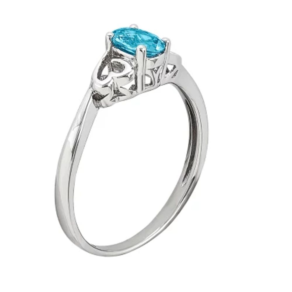 Womens Genuine Blue Topaz Sterling Silver Heart Oval Solitaire Cocktail Ring