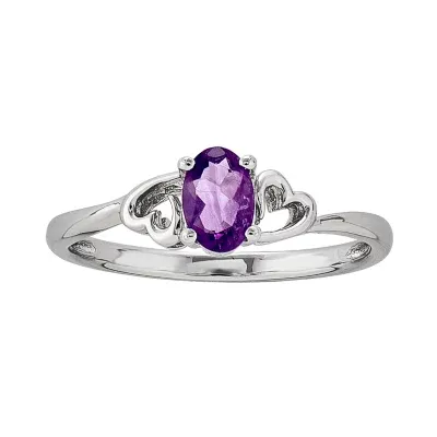 Womens Genuine Purple Amethyst Sterling Silver Heart Oval Solitaire Cocktail Ring