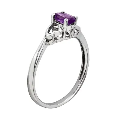 Womens Genuine Purple Amethyst Sterling Silver Heart Oval Solitaire Cocktail Ring