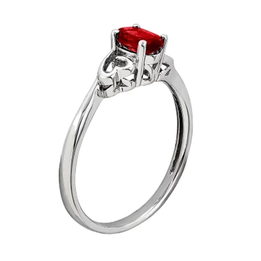 Womens Red Lab Created Ruby Solitare Ring Sterling Silver