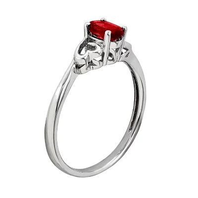 Womens Red Lab Created  Ruby Solitare Ring Sterling Silver