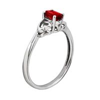 Womens Red Lab Created  Ruby Solitare Ring Sterling Silver