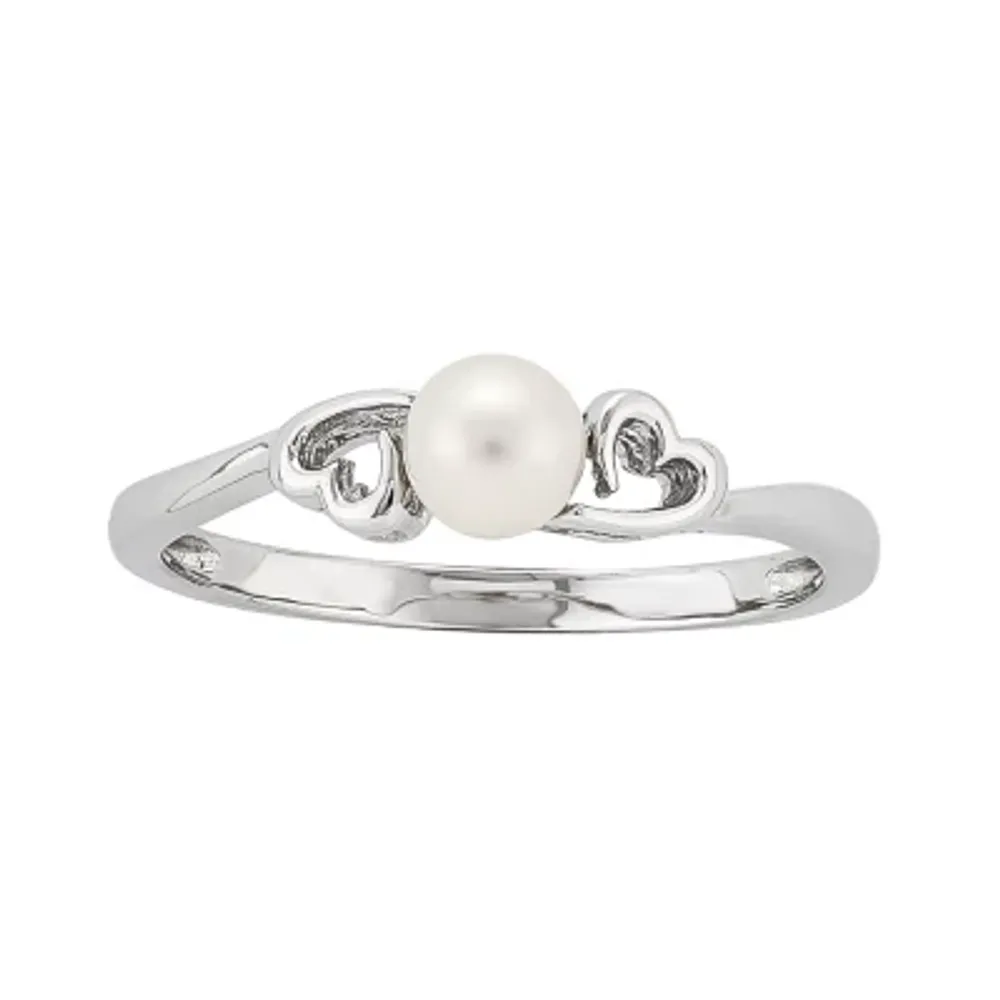 Womens White Cultured Freshwater Pearl Sterling Silver Stackable Ring