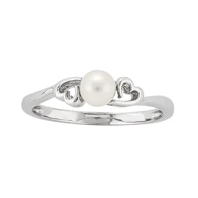 Womens White Cultured Freshwater Pearl Sterling Silver Stackable Ring