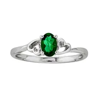 Womens Lab Created Green Emerald Sterling Silver Heart Oval Solitaire Cocktail Ring