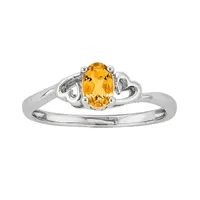 Womens Genuine Yellow Citrine Sterling Silver Heart Oval Solitaire Cocktail Ring