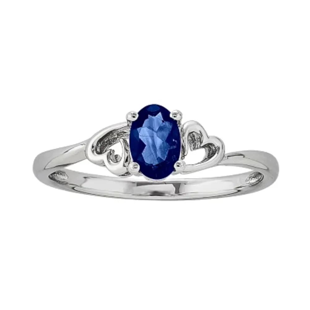 Womens Lab Created Blue Sapphire Sterling Silver Heart Oval Solitaire Cocktail Ring